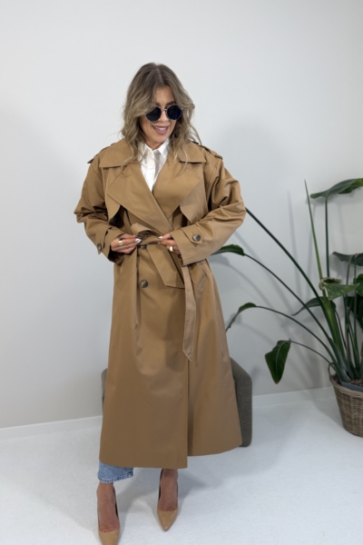 Płaszcz typu trencz EMO- karmel