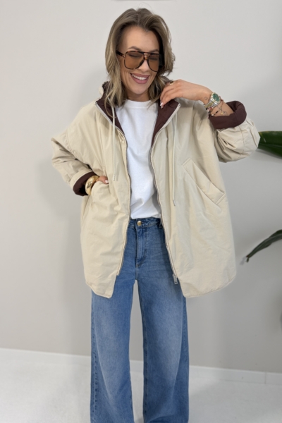 Kurtka lekka z kapturem - kremowa